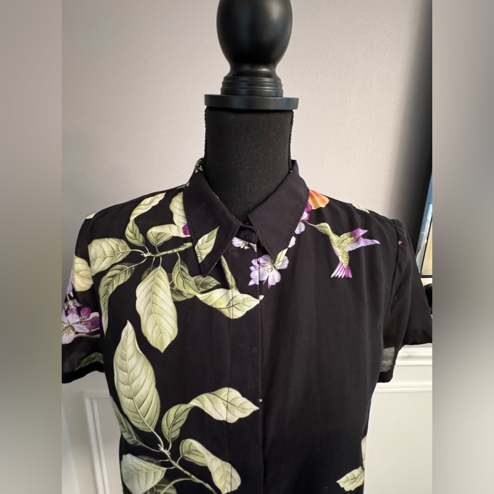Tommy Bahama silk cotton black Hawaiian print short sleeve snap front shirt m - Picture 4 of 10